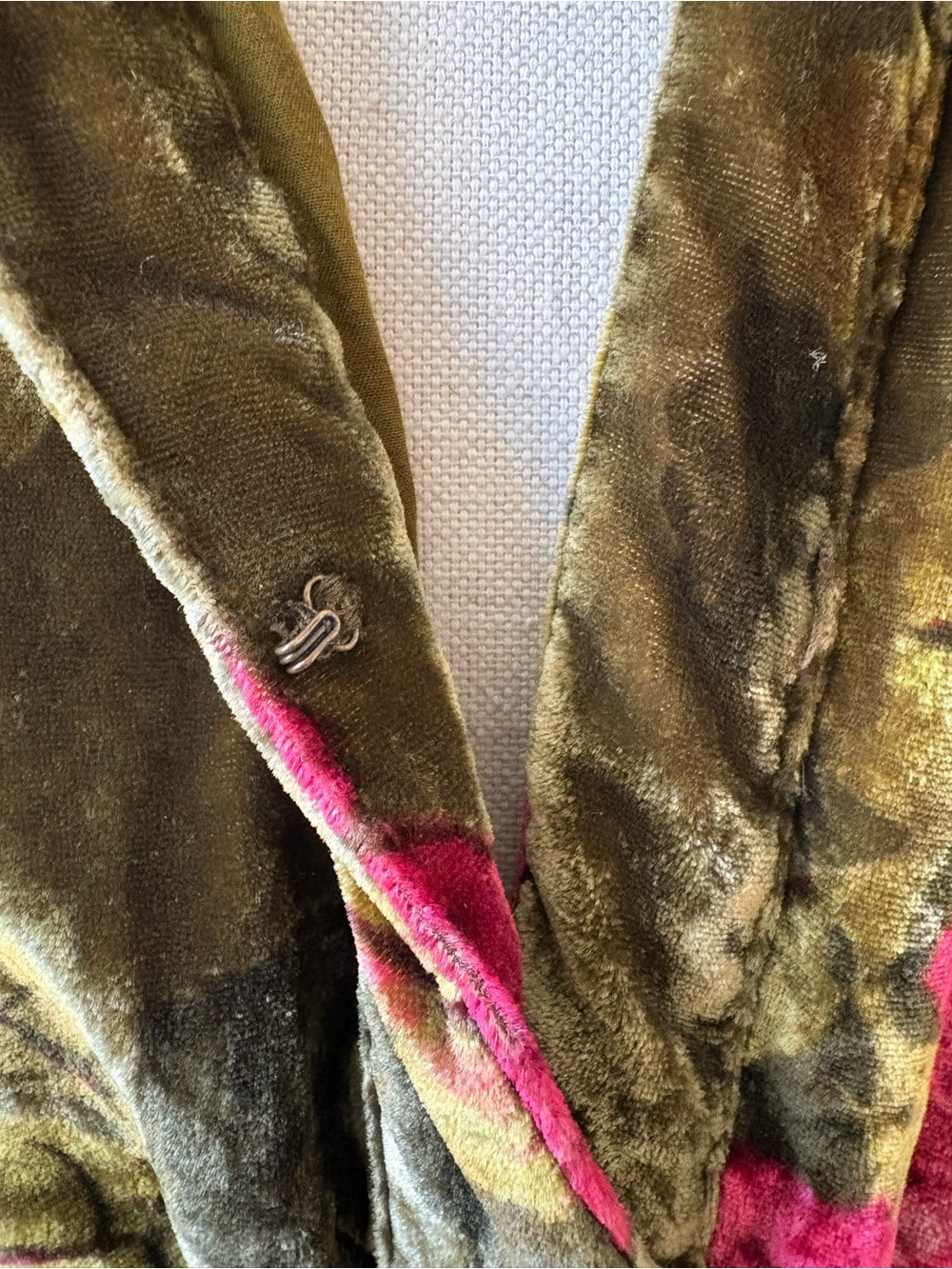 Anthropologie | Olive Green Velvet Maxi Dress with Pink Floral Print - Picture 4 of 5